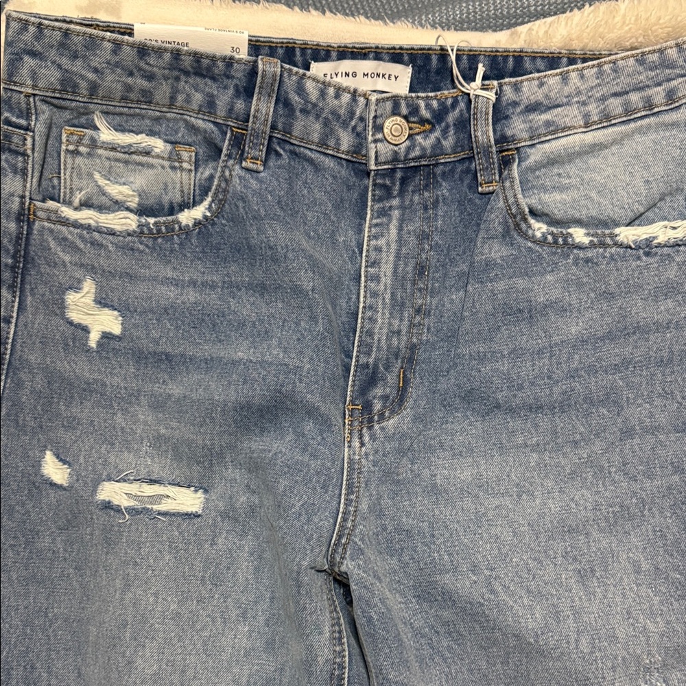 Flying Monkey Light Blue Distressed Wide Leg Jeans
